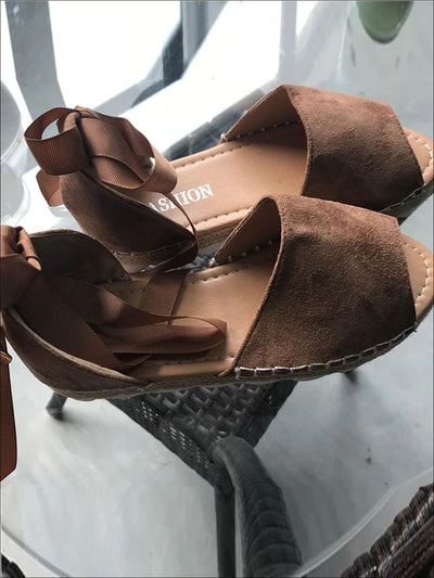 Womens Lace Up Platform Sandals - Brown / 4 - Womens Shoes