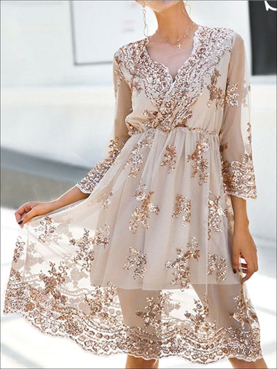 Womens Sequin Embellished Elegant Mesh Dress - Womens Dresses