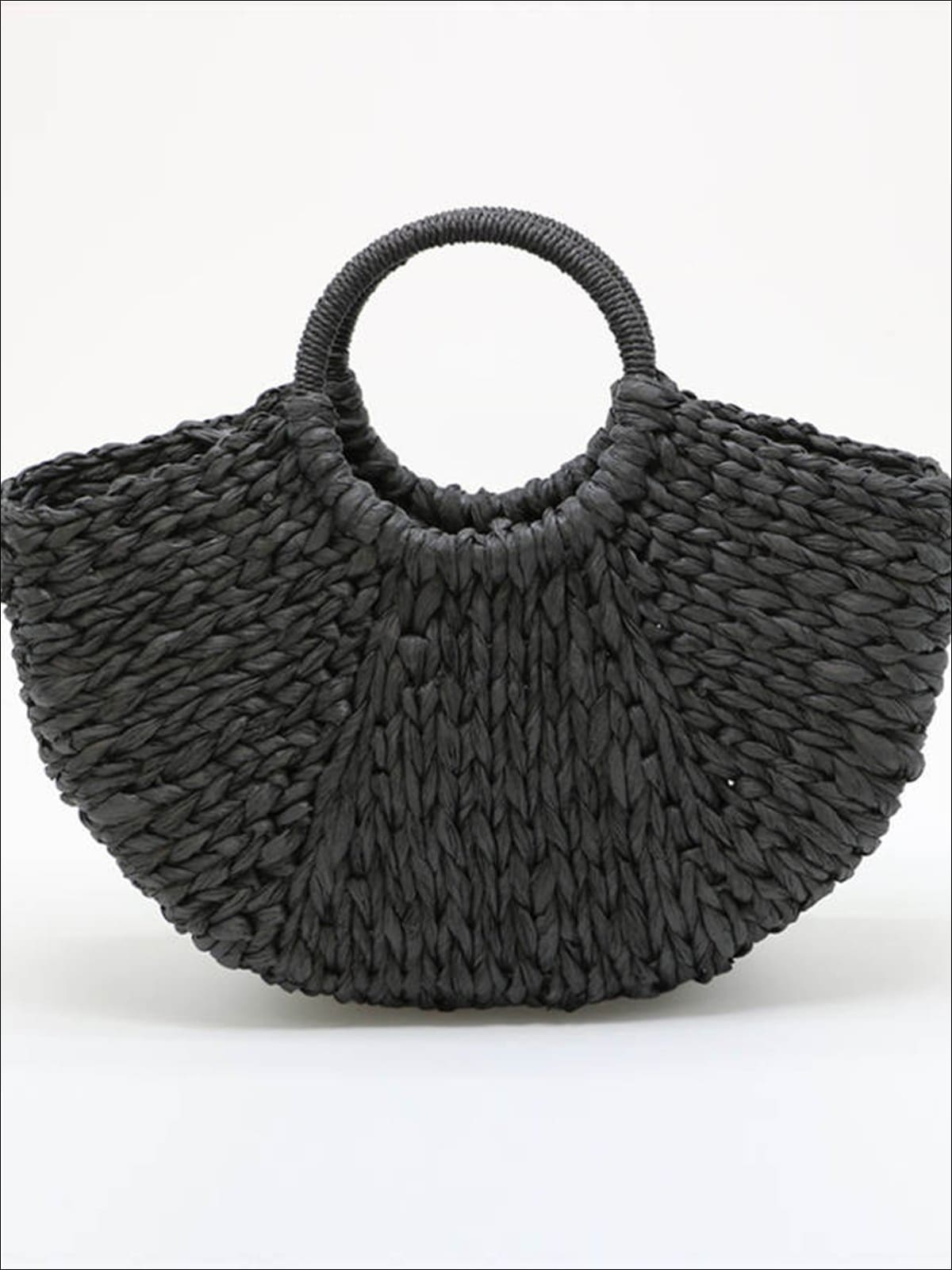 Womens Spring Woven Straw Bag - black - Womens Accessories