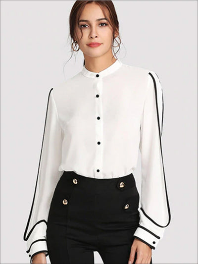 Womens White Button Up Long Sleeve Blouse - White / XS - Womens Tops