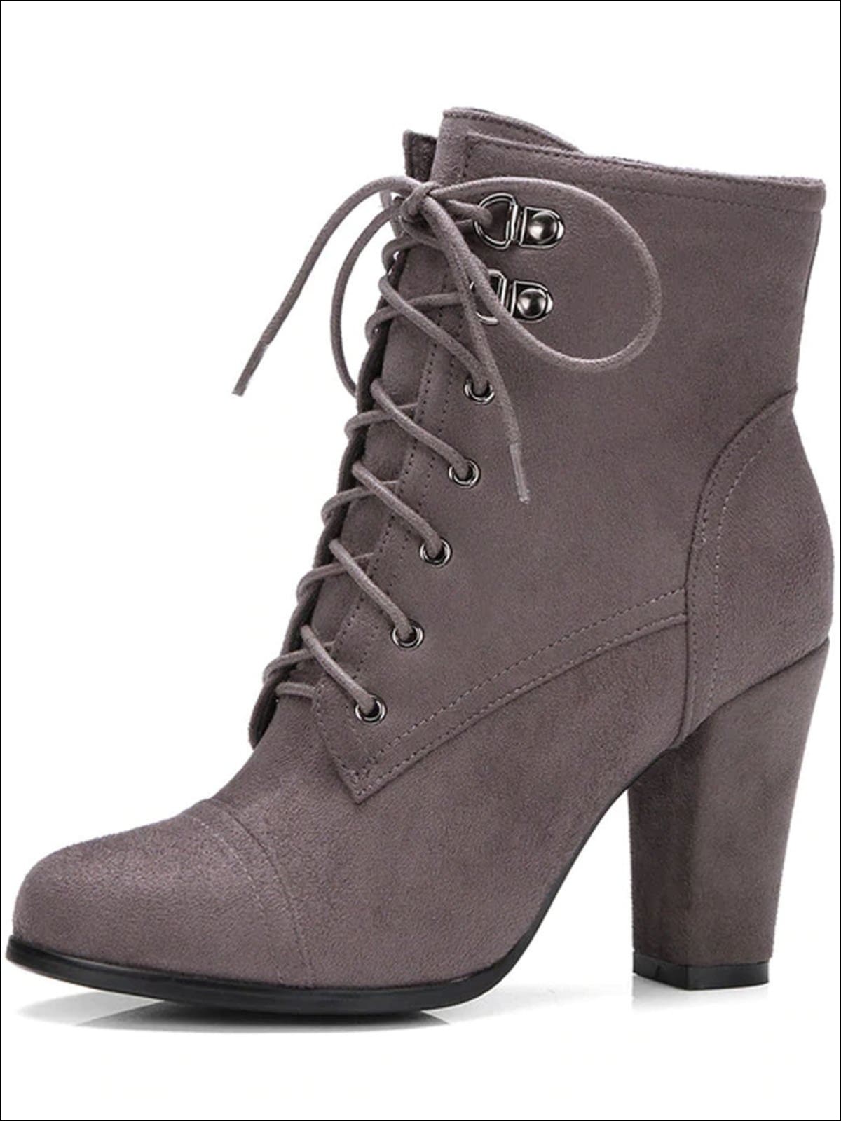 Womens Winter Lace-Up Military High Heel Boots - Grey / 4 - Womens Boots