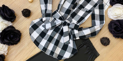 What's New at Mia Belle Girls: Mommy and Me Let's Play Checkers Plaid Belted Shirt with Vegan Leather Legging Set
