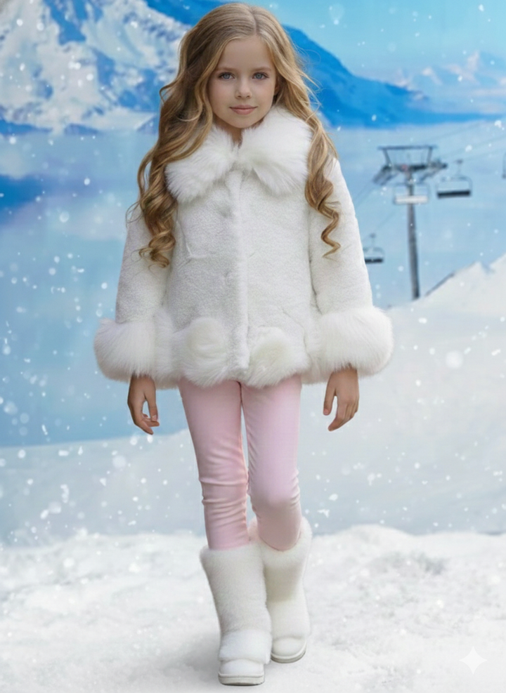 Girls Midi Faux Fur Coat