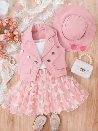 Mia Belle Girls Top, Skirt, Vest, And Hat Set | Girls Spring Outfits