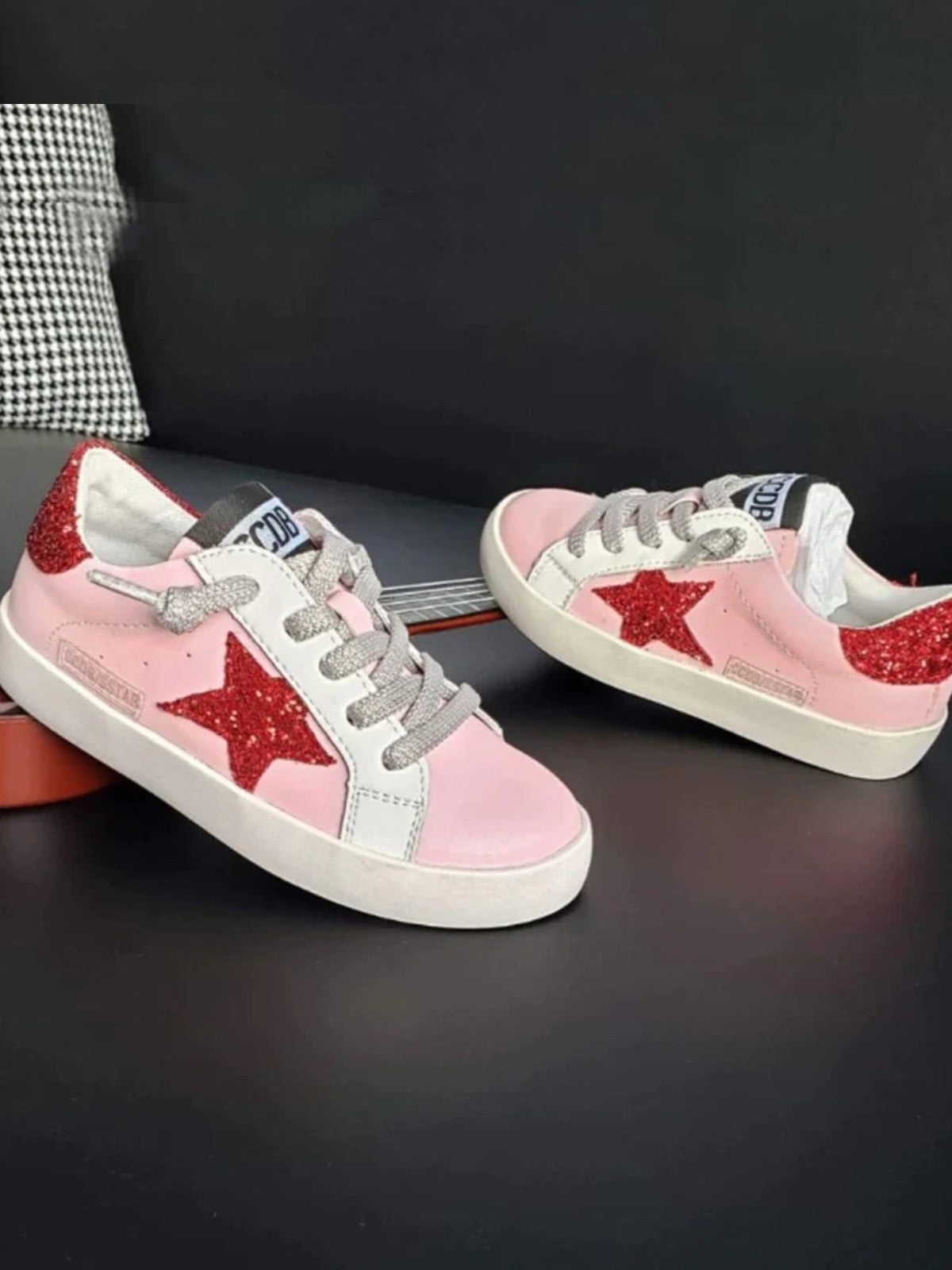 Back To School Shoes | Red Glitter Star Sneakers | Mia Belle Girls