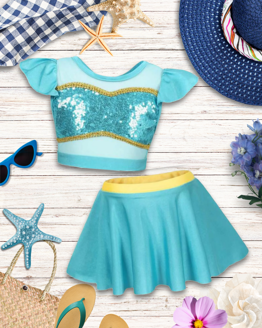 Pretty Princess Teal Two Piece Swimsuit