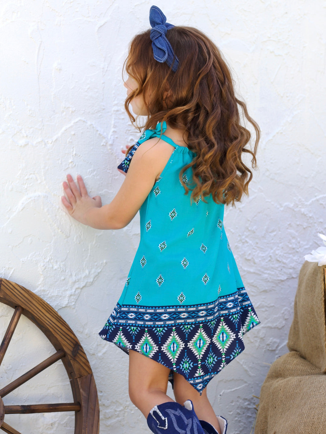 Turquoise Trails Handkerchief Bandana Dress Mia Belle Girls Turquoise Trails Handkerchief Bandana Dress Mia Belle Girls