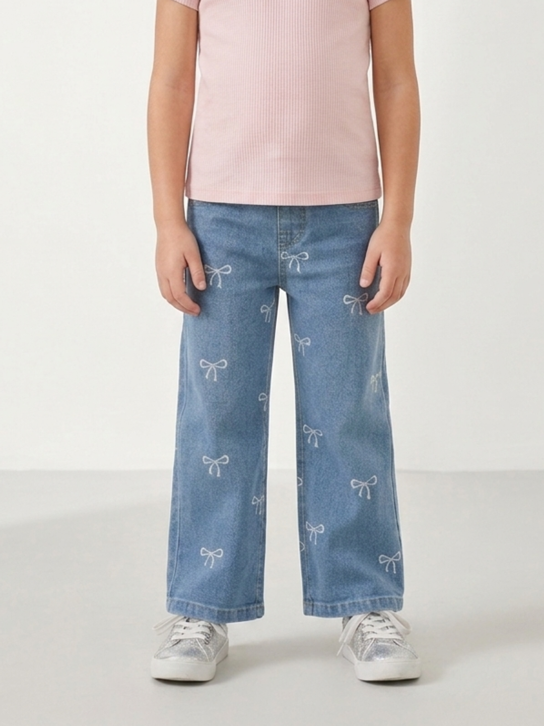 Girls Bow Print Wide Leg Jeans Mia Belle Girls