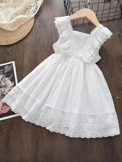 Mia Belle Girls White Lace Trim Dress | Girls Spring Outfits