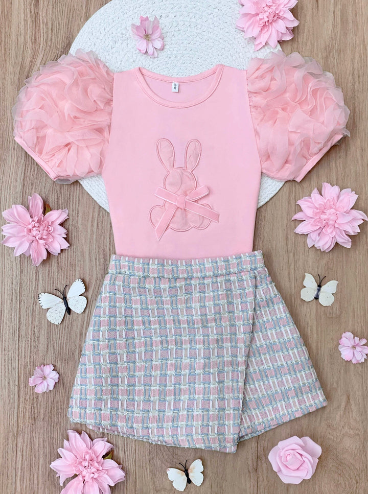 Bunny Puff Sleeve Top and Tweed Skort Easter Set Mia Belle Girls
