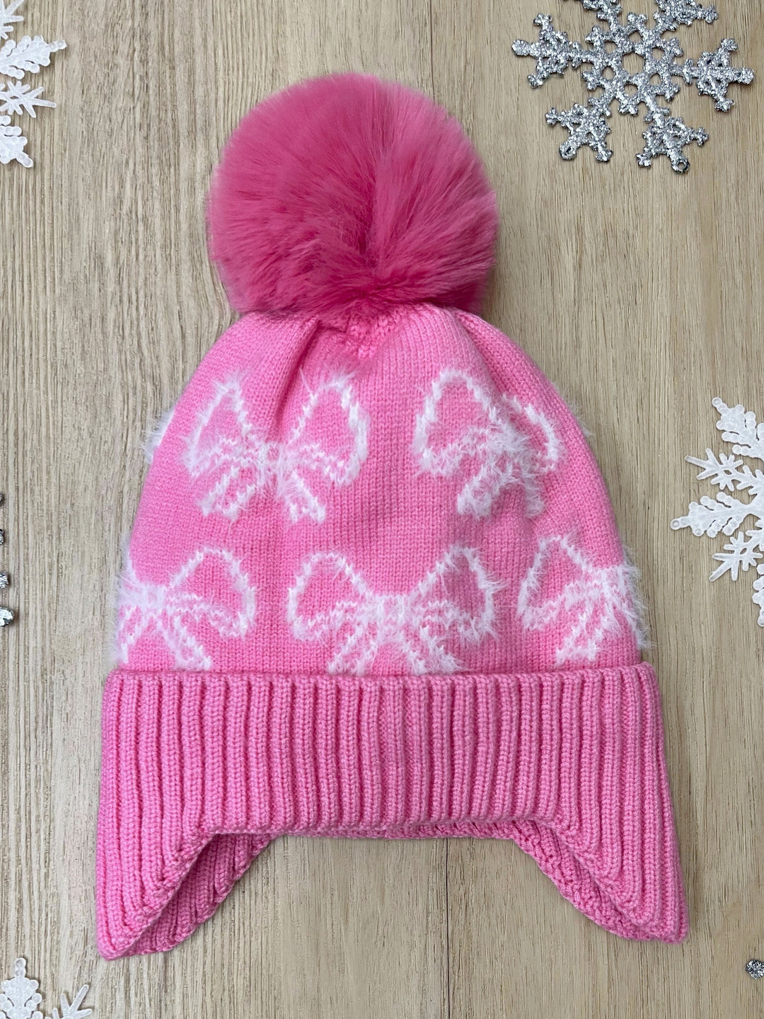 Blush Blizzard Bow Pom Beanie