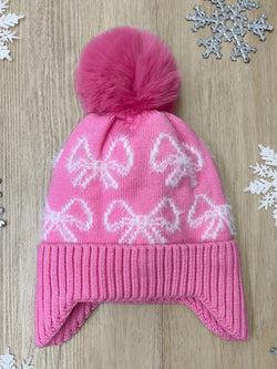 Blush Blizzard Bow Pom Beanie