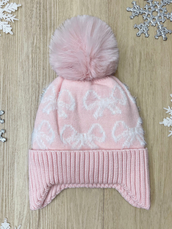 Blush Blizzard Bow Pom Beanie