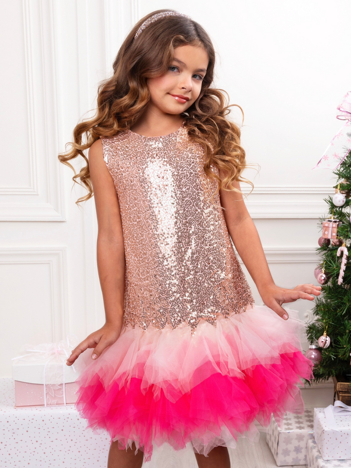 Rose Gold Sequin Tulle Party Dress