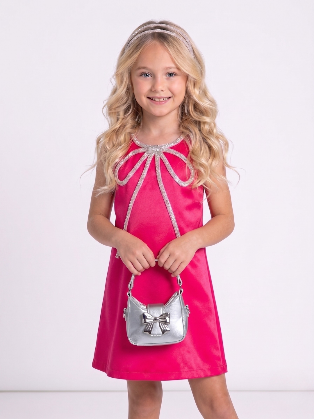 Fuchsia Flora Crystal-Bow Party Dress Mia Belle Girls