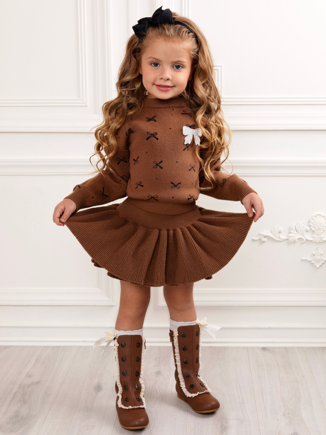 Cozy Bow Sweater and Ruffle Skirt Set