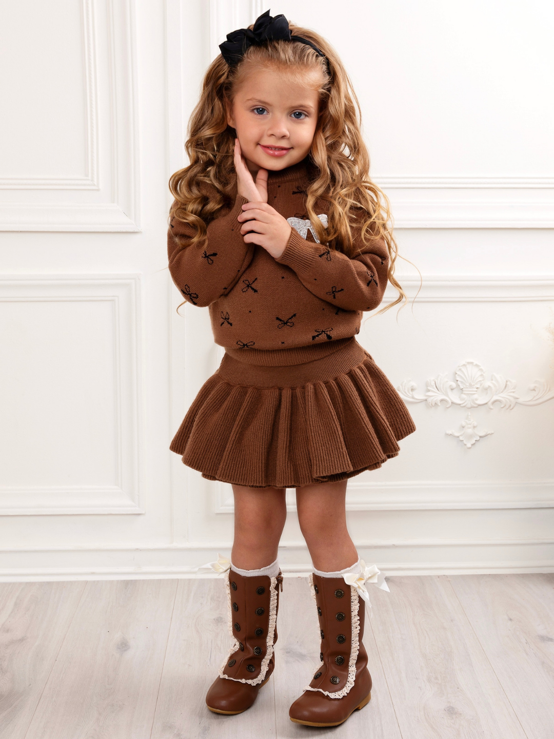 Cozy Bow Sweater and Ruffle Skirt Set