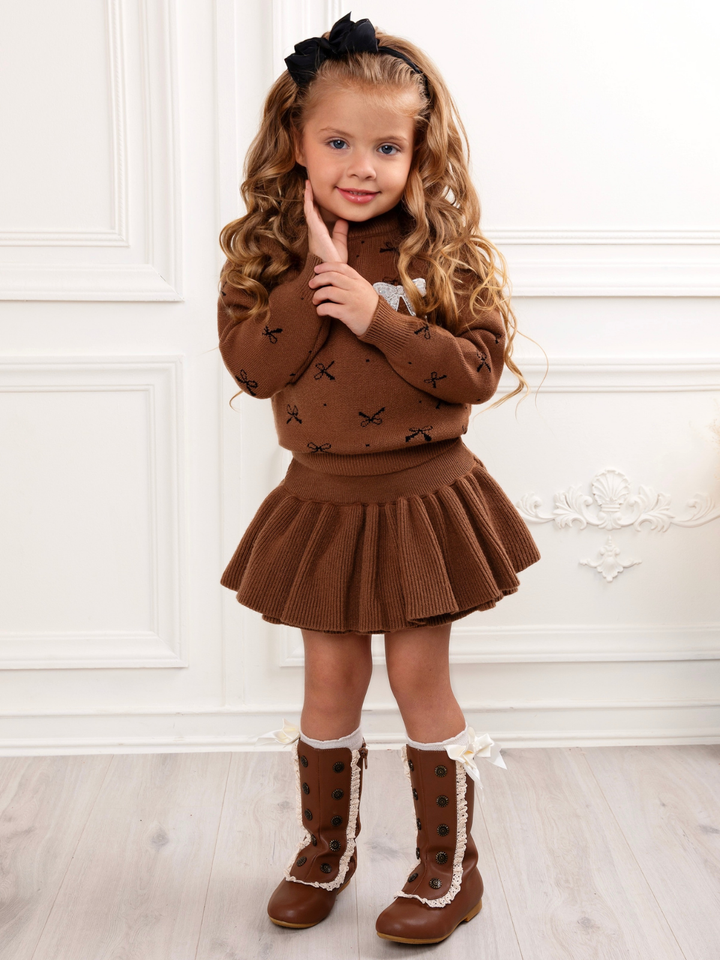 Cozy Bow Sweater and Ruffle Skirt Set