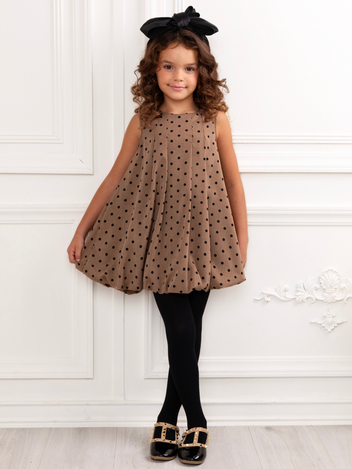 Chic Tan Polka Dot Bubble Dress Brown / 3T