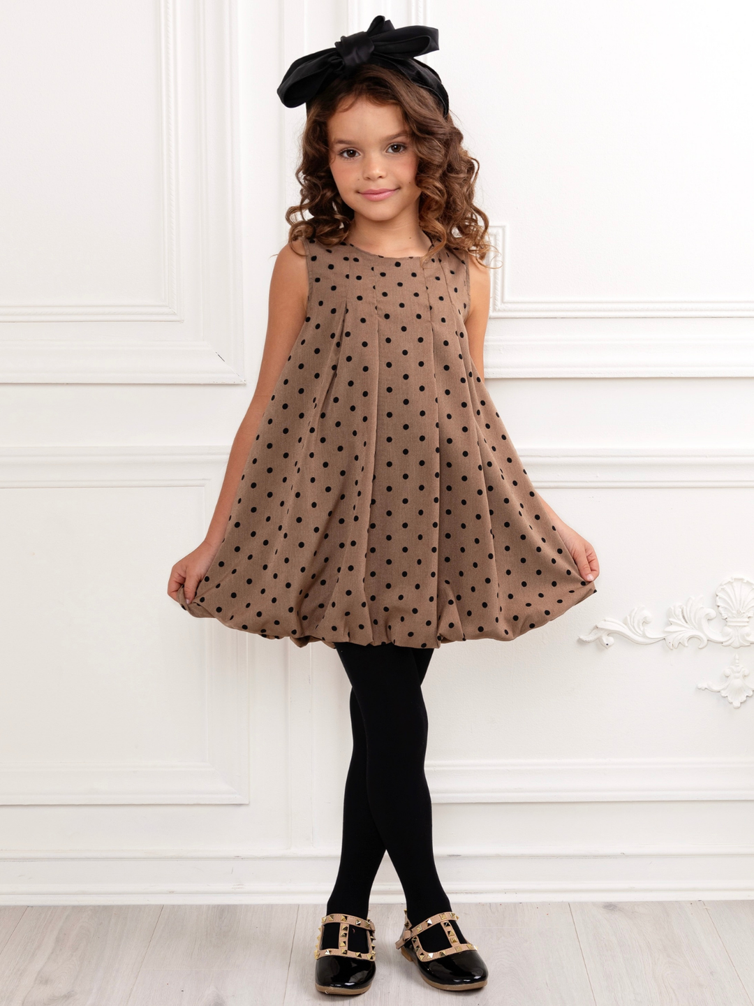 Chic Tan Polka Dot Bubble Dress