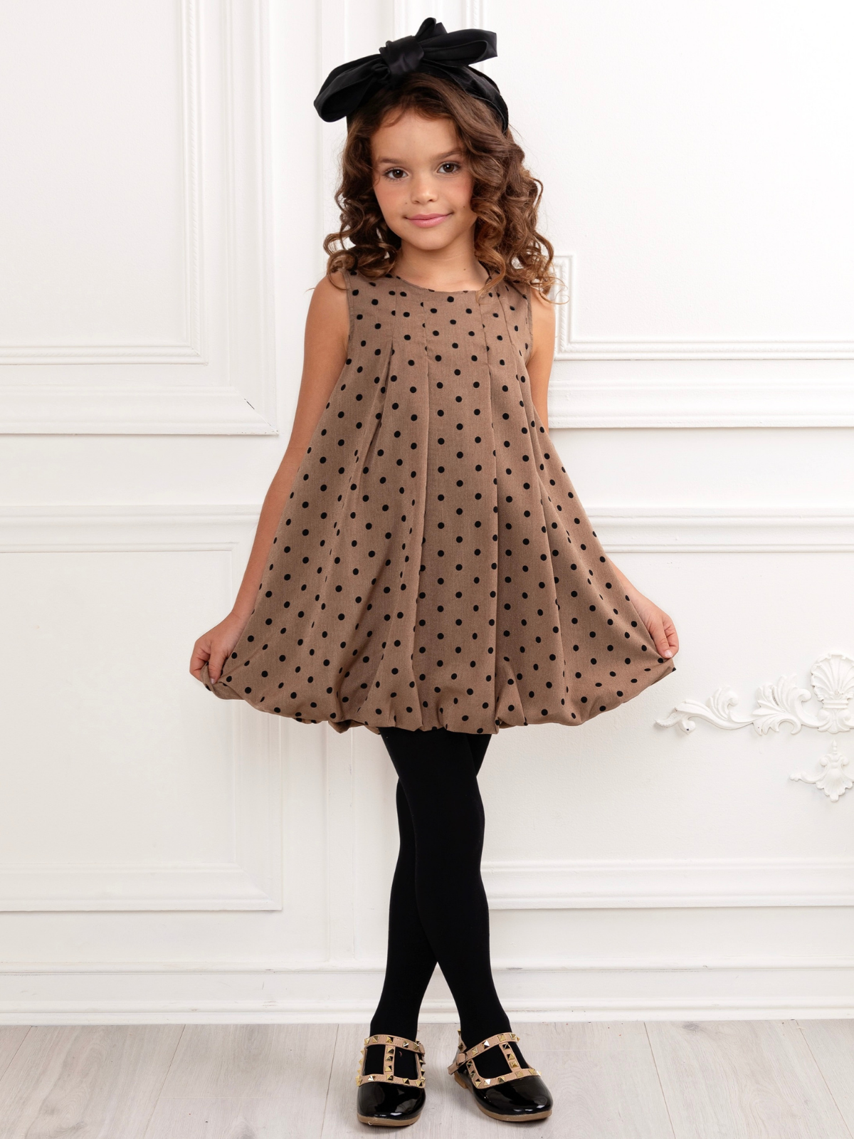 Chic Tan Polka Dot Bubble Dress Brown / 3T Chic Tan Polka Dot Bubble Dress Brown / 3T