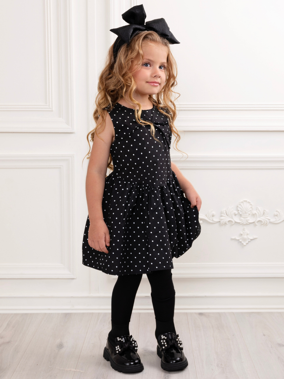Black Polka Dot Party A-Line Dress Black / 2T Black Polka Dot Party A-Line Dress Black / 2T