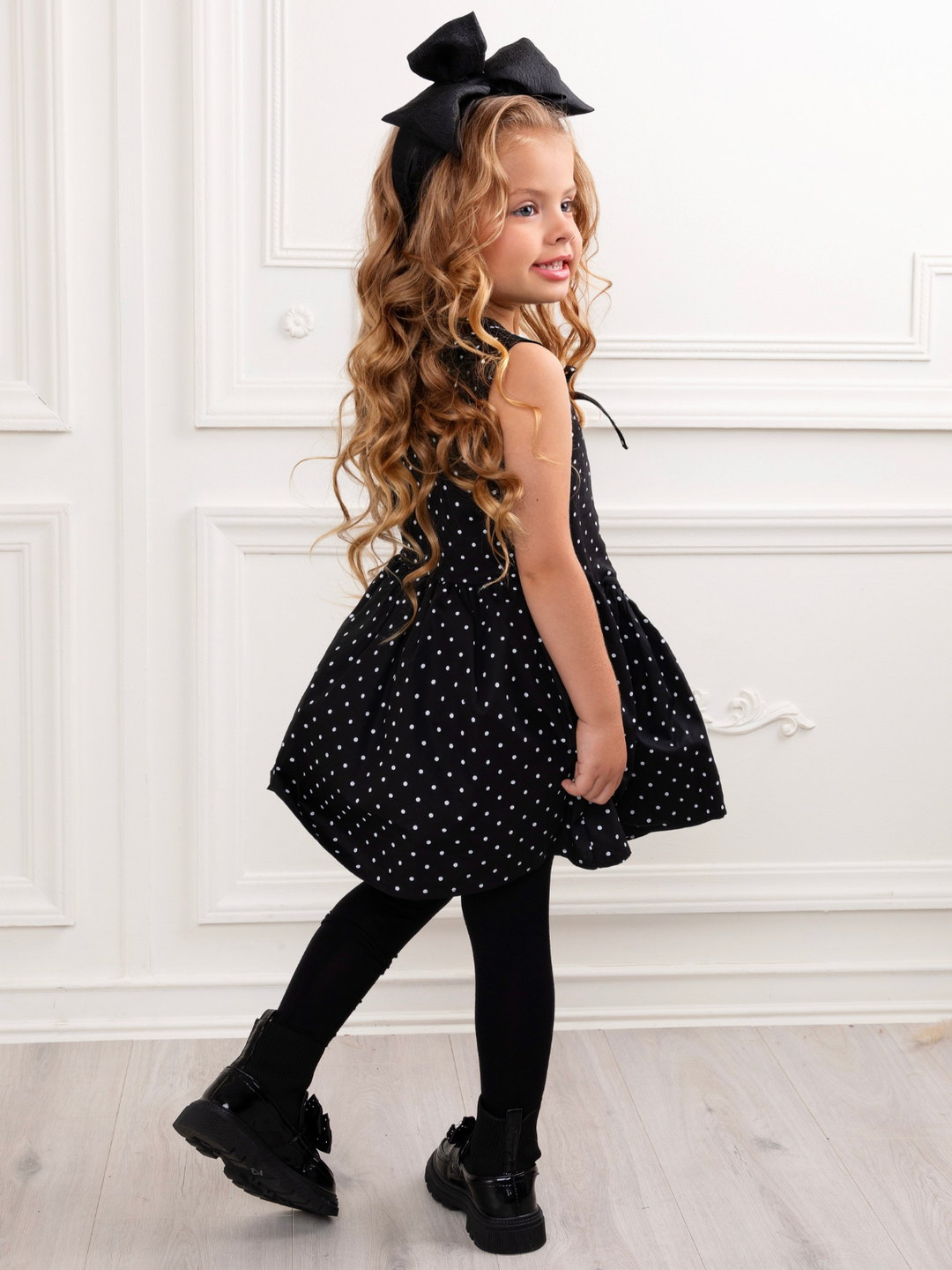 Black Polka Dot Party A-Line Dress