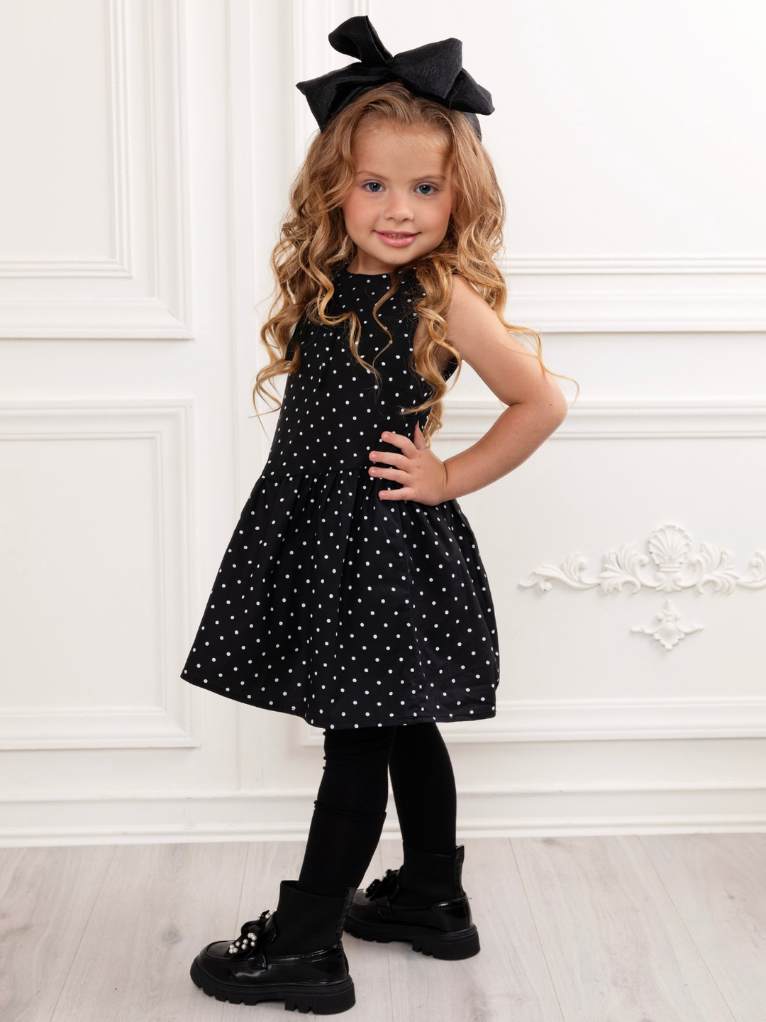 Black Polka Dot Party A-Line Dress Black / 2T Black Polka Dot Party A-Line Dress Black / 2T