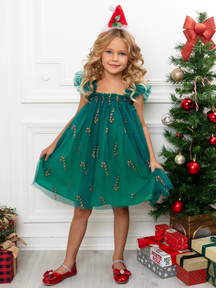 Candy Cane Green Sparkle Christmas Dress