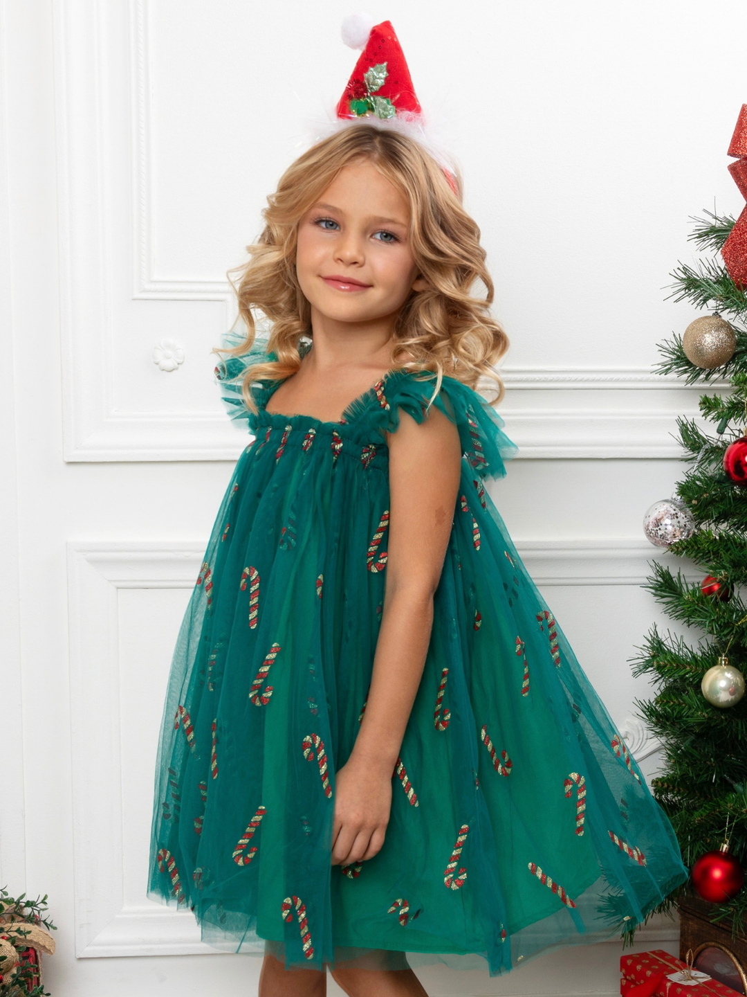 Candy Cane Green Sparkle Christmas Dress