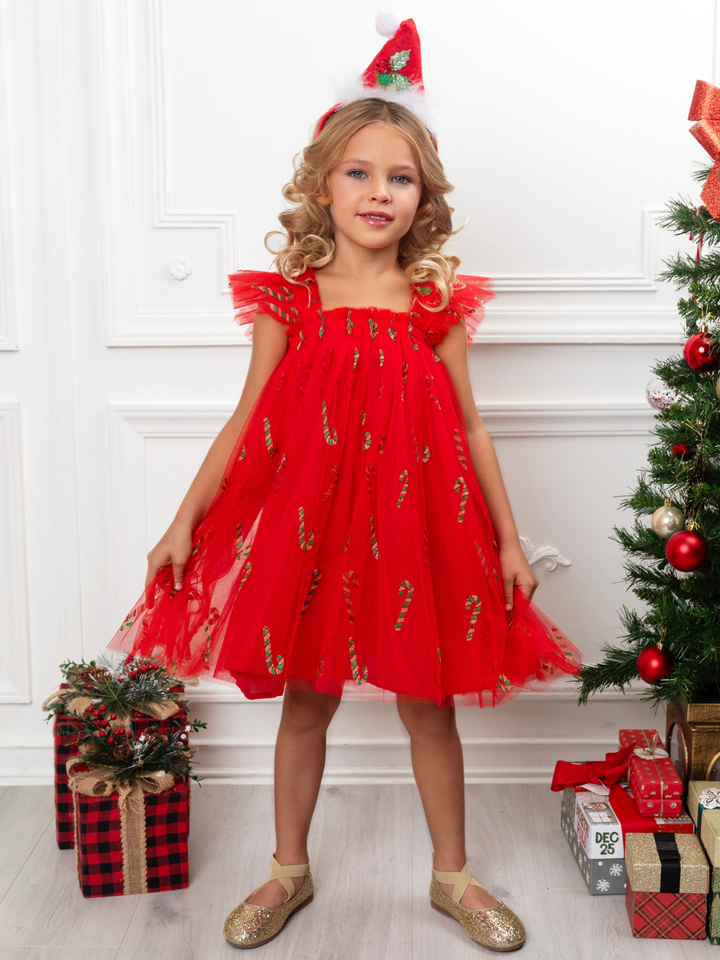 Candy Cane Sparkle Red Tulle Christmas Dress