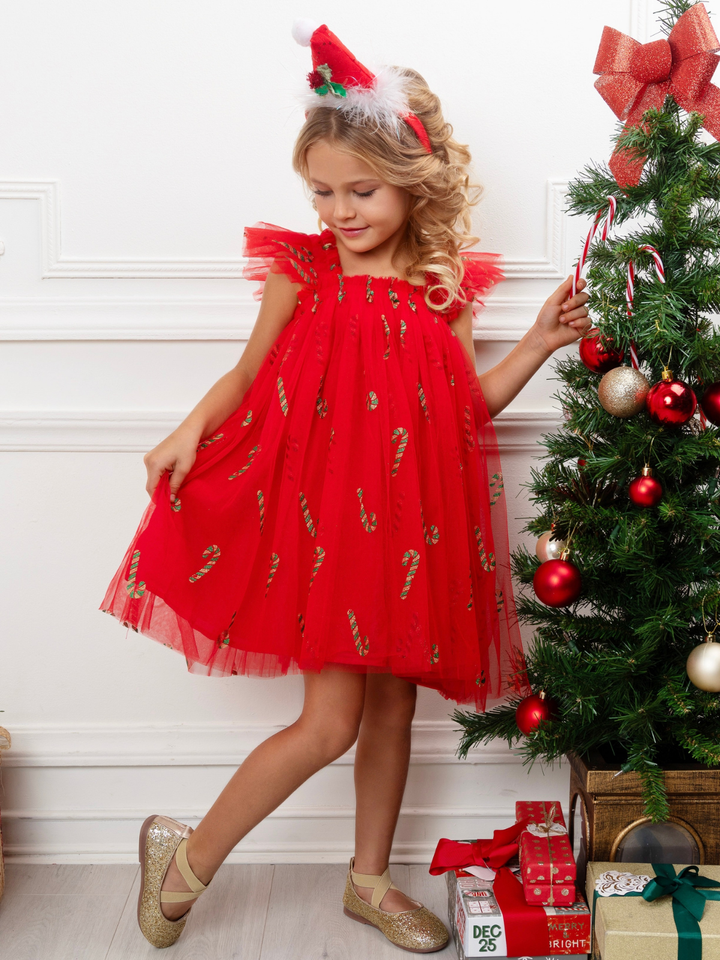 Candy Cane Sparkle Red Tulle Christmas Dress