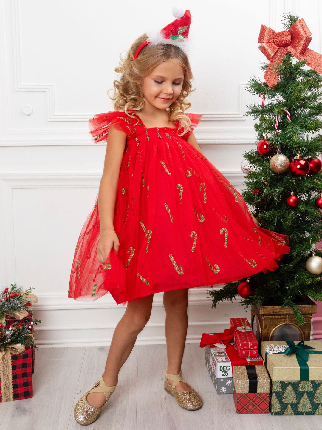 Candy Cane Sparkle Red Tulle Christmas Dress