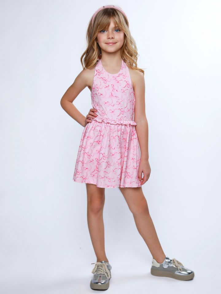 Pink girls dress styled for everyday wear and warm weather outings