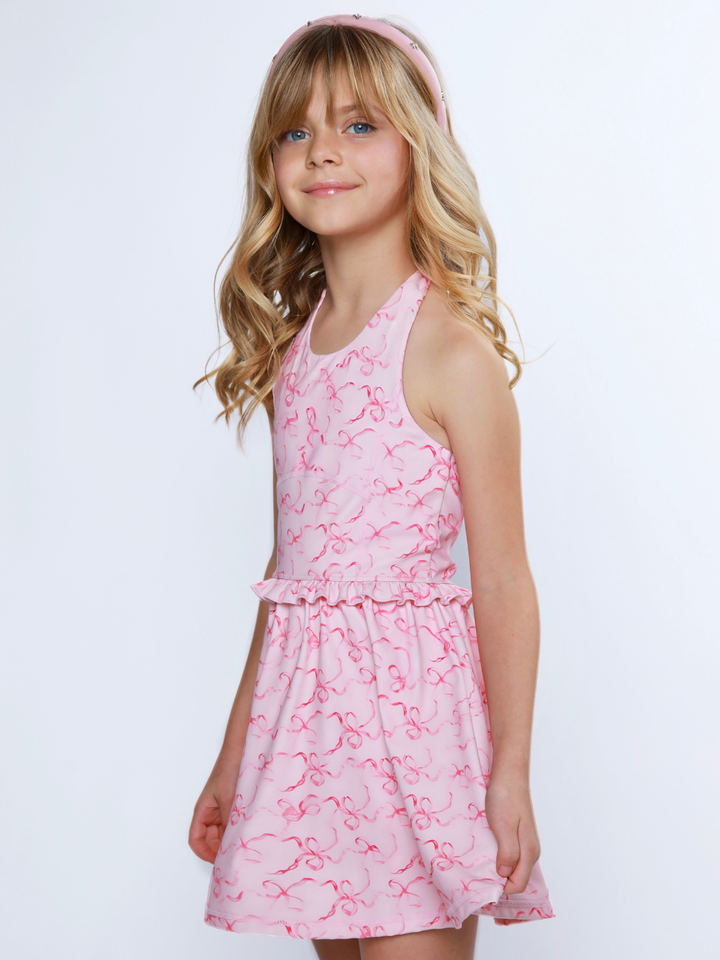 Lightweight fabric detail on girls pink summer dress