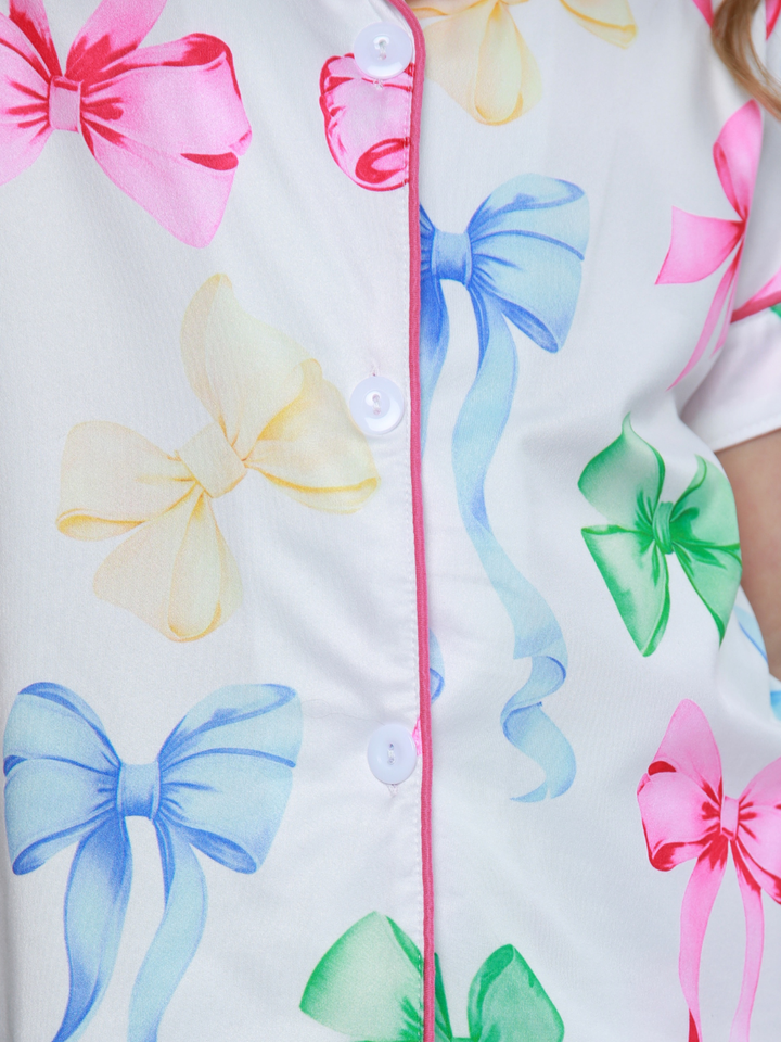 Playful Bow Print Pajama Short Set Mia Belle Girls