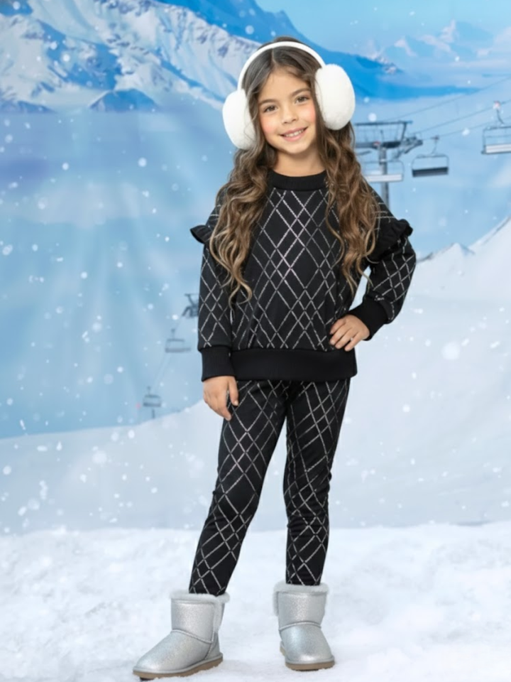 Winter Glam Sequin Ruffle Top and Legging Set