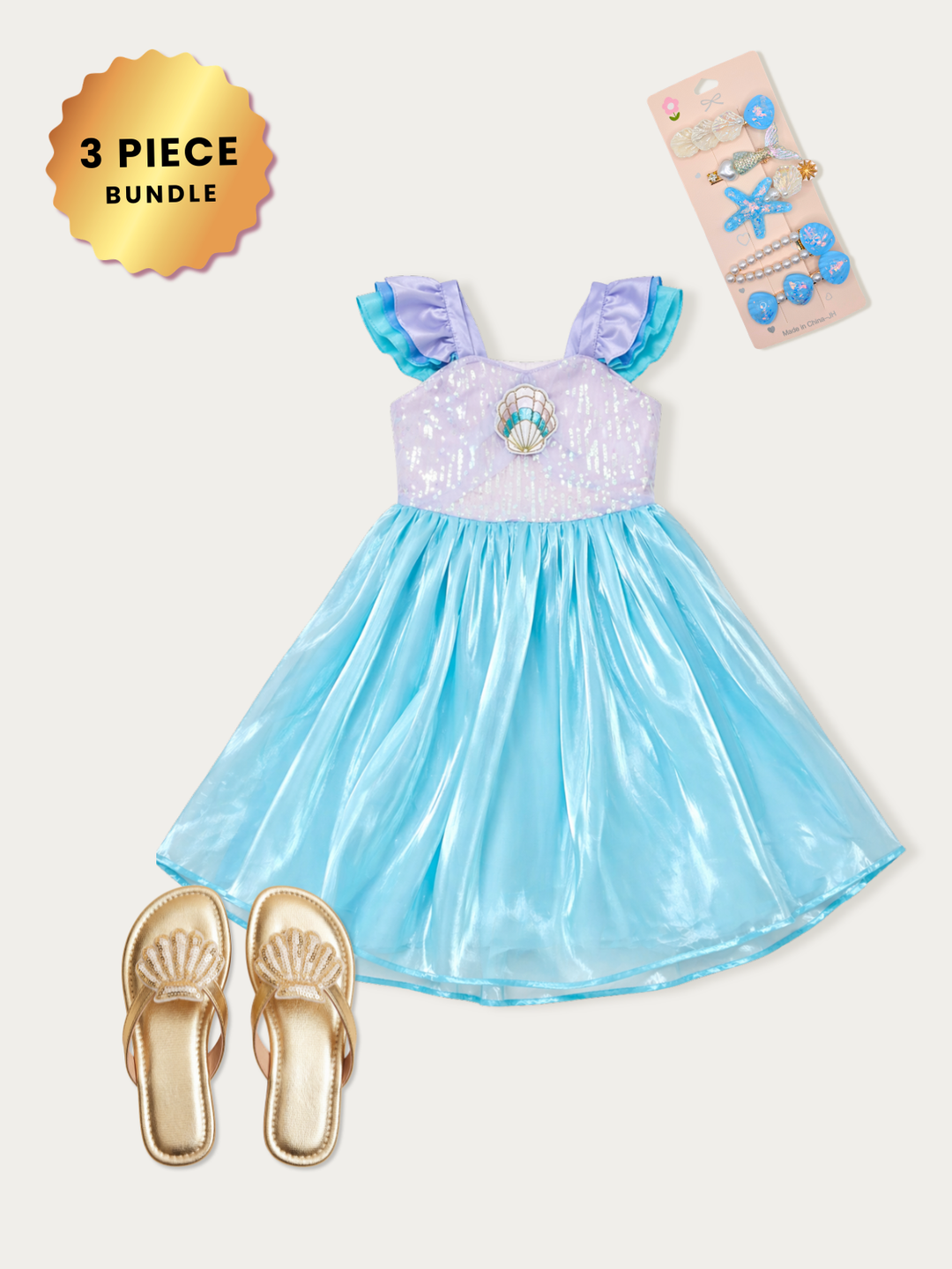 Seaside Mermaid Tulle Party Dress Complete Look 3-Piece Set Mia Belle Girls