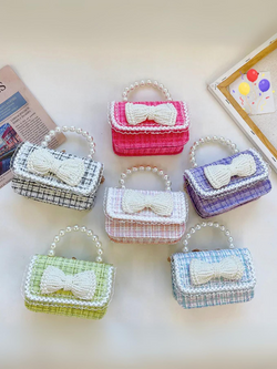 Cute Bow Decor Crossbody Bag with Pearl Handle by Liv and Mia