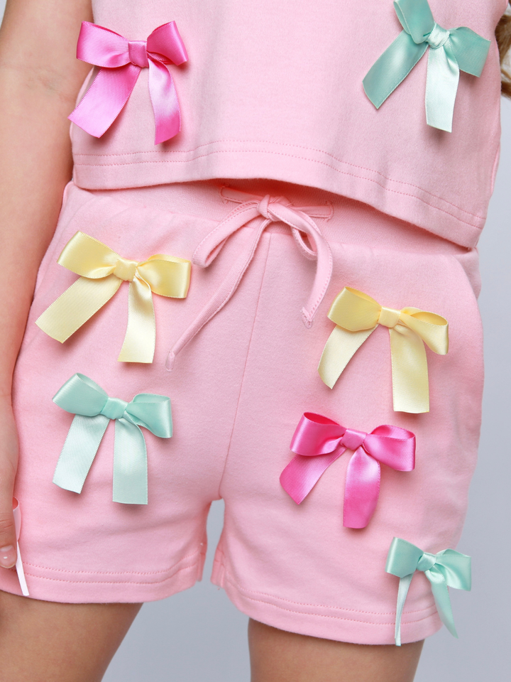 Playful Pastel Bow Top and Short Set Mia Belle Girls