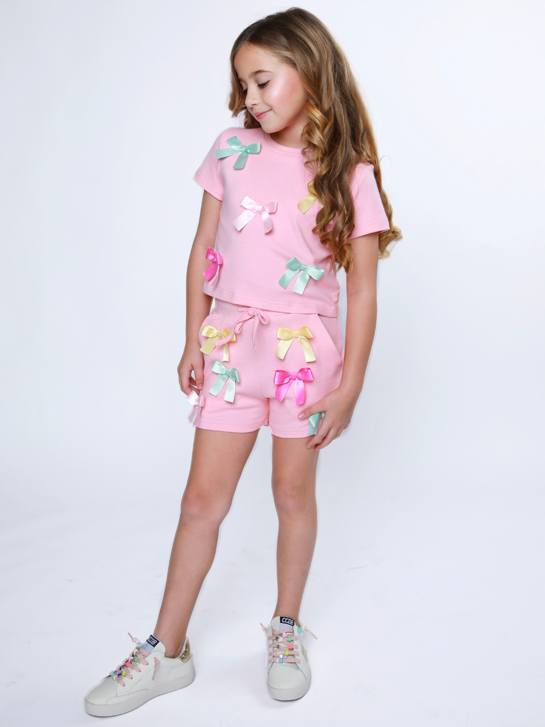 Playful Pastel Bow Top and Short Set Mia Belle Girls