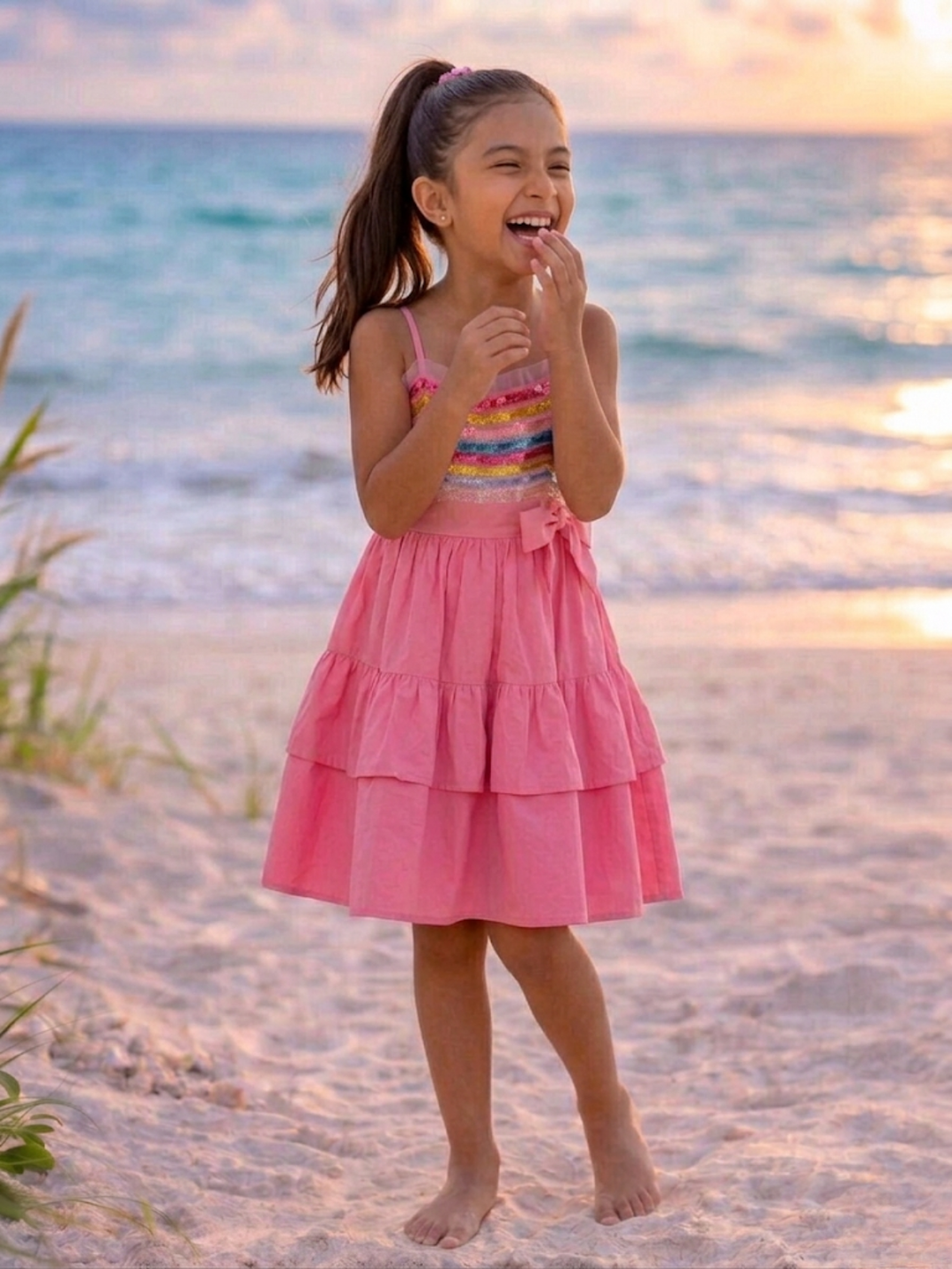 Candy Sparkle Rainbow Sequin Cotton Dress Mia Belle Girls