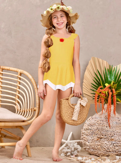 Mia Belle Girls Yellow One Piece Skirted Swimsuit | Resort Wear