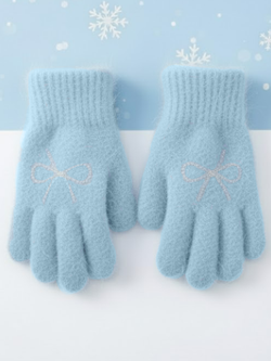 Frosted Bow Fuzzy Gloves