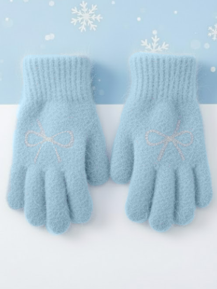 Frosted Bow Fuzzy Gloves