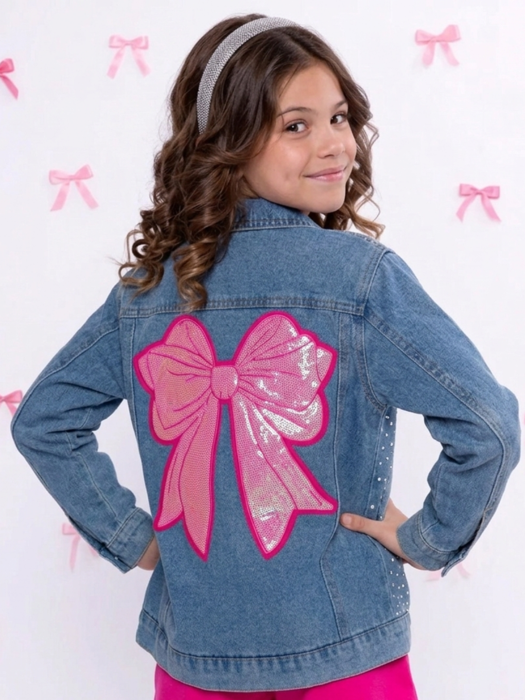 Ellaria Sequin Bow Denim Jacket Mia Belle Girls