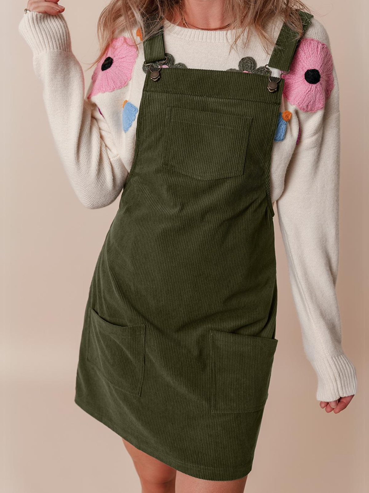 Womens Green Solid Corduroy Overall Dress with Front Pockets – Mia Belle  Girls