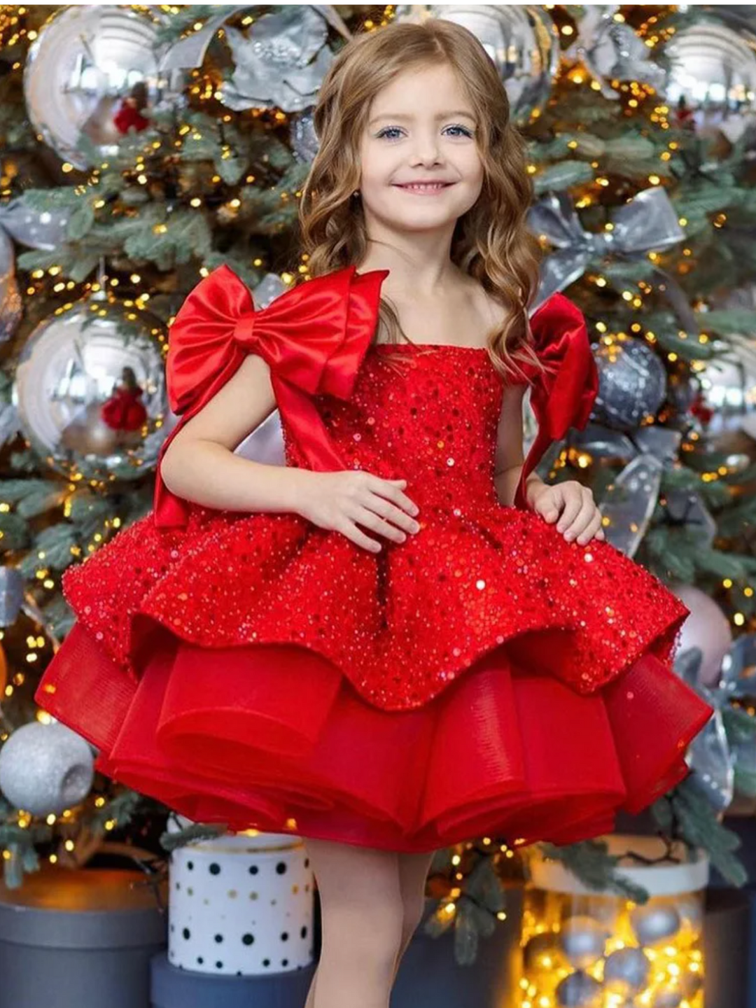 Sequin Princess Festive Holiday Gown with Double Bows Mia Belle Girls Sequin Princess Festive Holiday Gown with Double Bows Mia Belle Girls