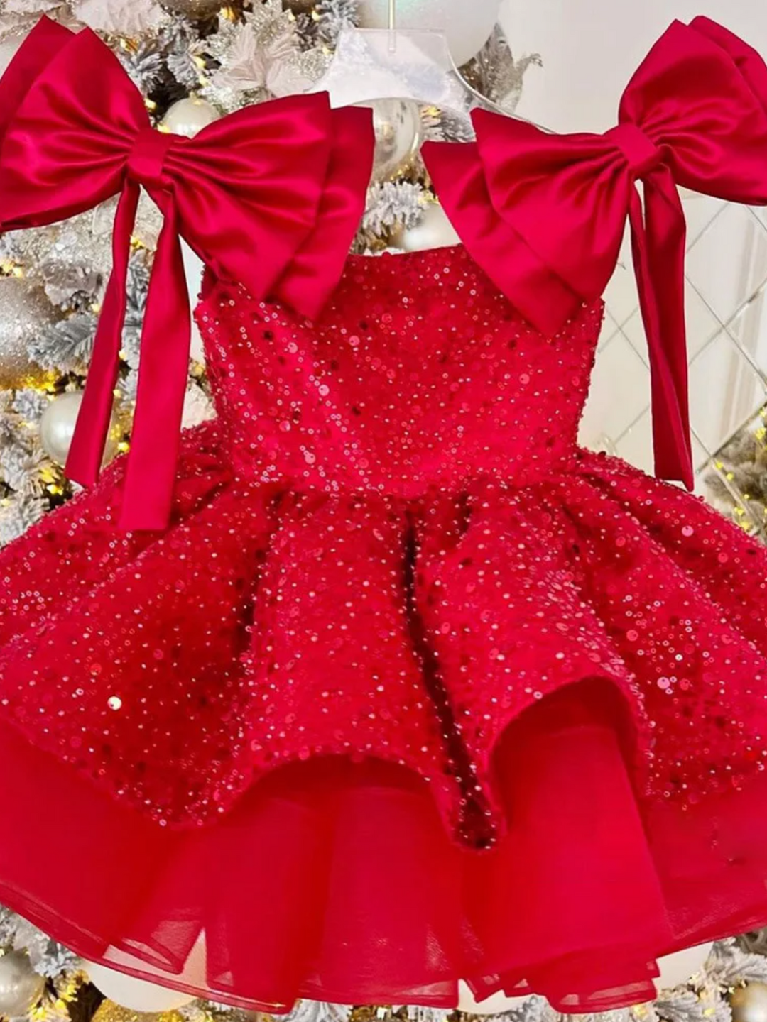 Sequin Princess Festive Holiday Gown with Double Bows Mia Belle Girls Sequin Princess Festive Holiday Gown with Double Bows Mia Belle Girls
