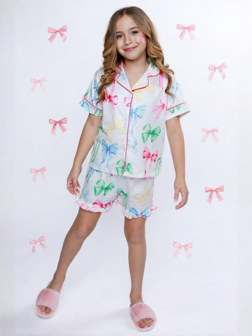 Playful Bow Print Pajama Short Set Mia Belle Girls